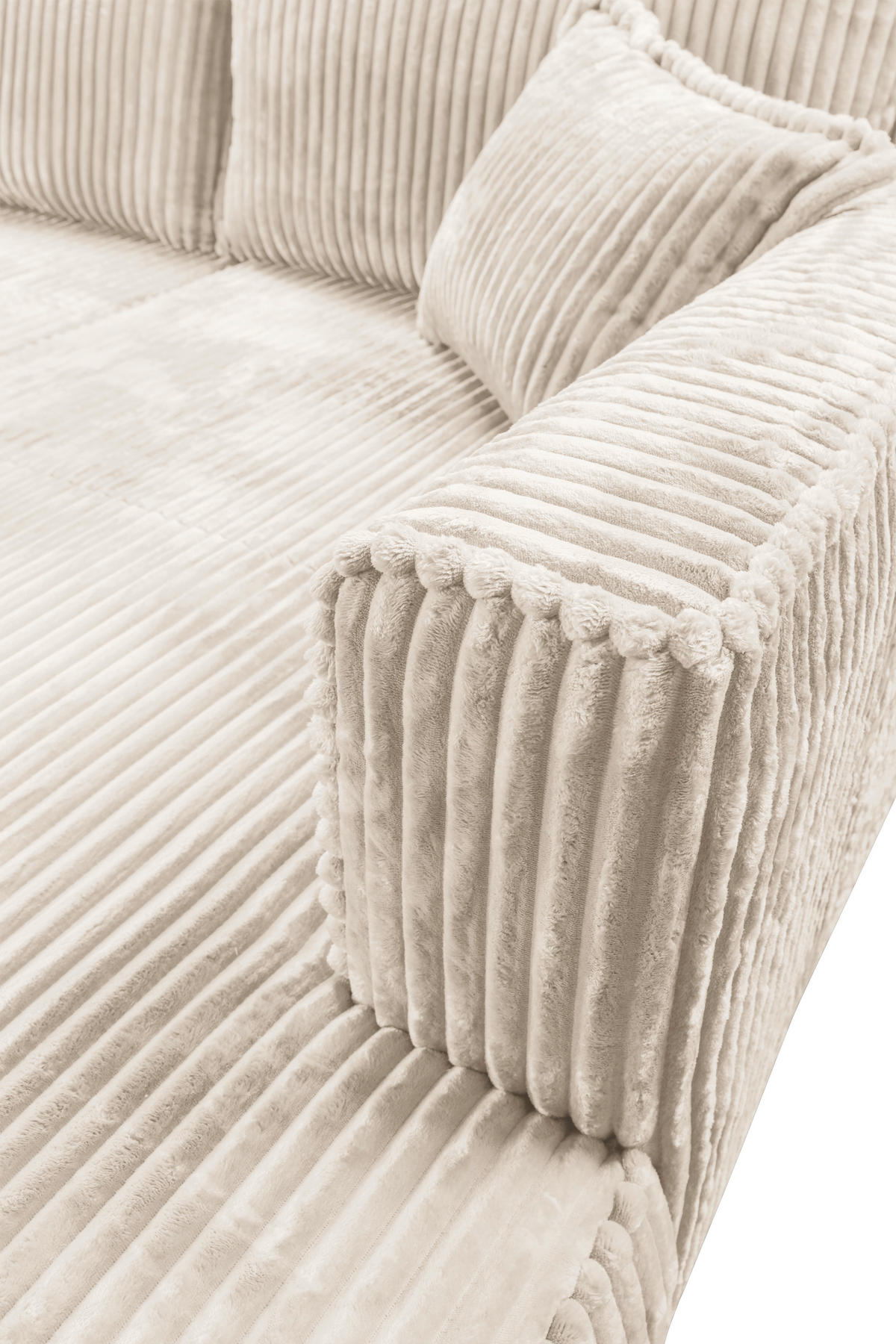 ECKSOFA in Cord Creme  - Creme/Schwarz, Modern, Holz/Textil (322/208cm) - MID.YOU