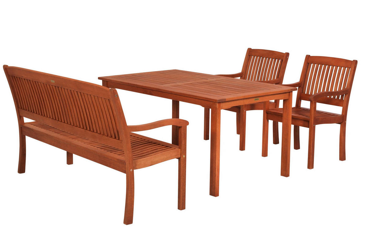 GARTENTISCHGRUPPE Eukalyptusholz Hartholz  - Eukalyptusholzfarben, KONVENTIONELL, Holz - Gardenson