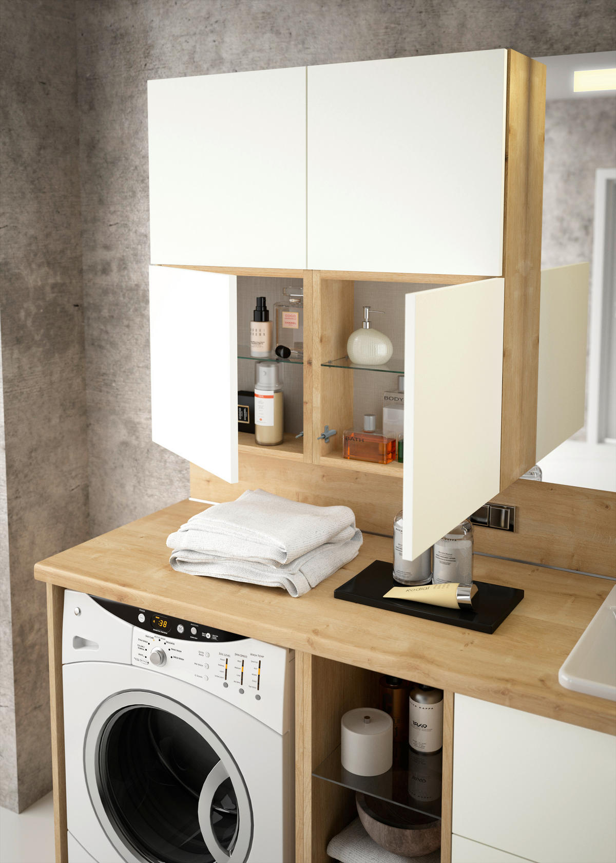 BADEZIMMER  in 188,1 cm  - Chromfarben/Eichefarben, KONVENTIONELL, Glas/Keramik (188,1cm) - Moderano