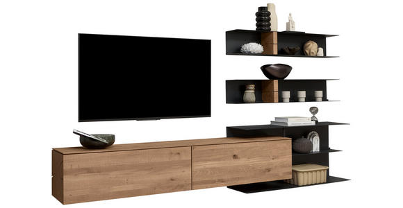 WOHNWAND in Anthrazit, Eichefarben 339/170/39 cm - Eichefarben/Anthrazit, Natur, Holz/Metall (339/170/39cm) - Valnatura