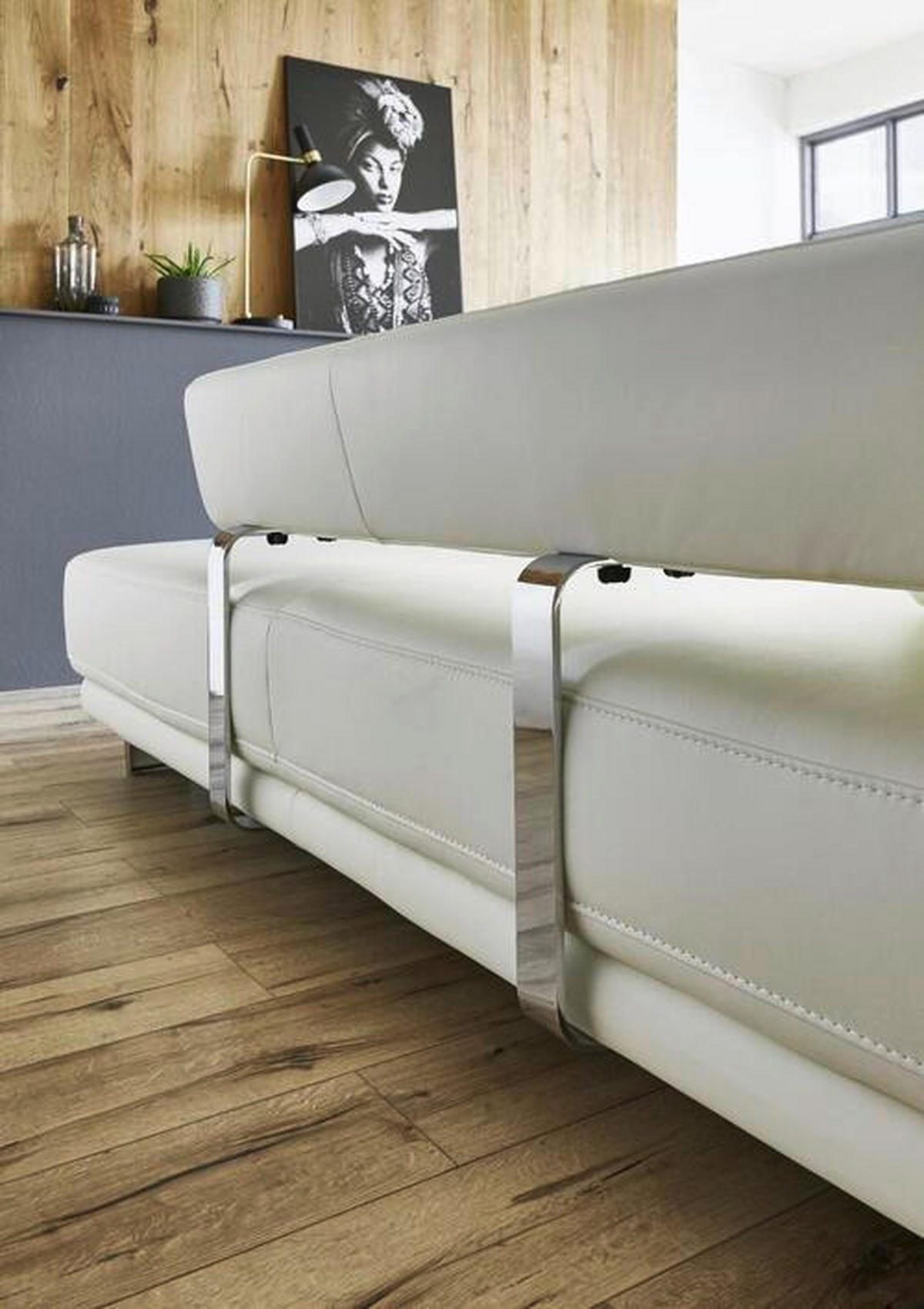 ECKSOFA Weiß Echtleder  - Chromfarben/Weiß, Natur, Leder/Metall (297/214cm) - Valdera