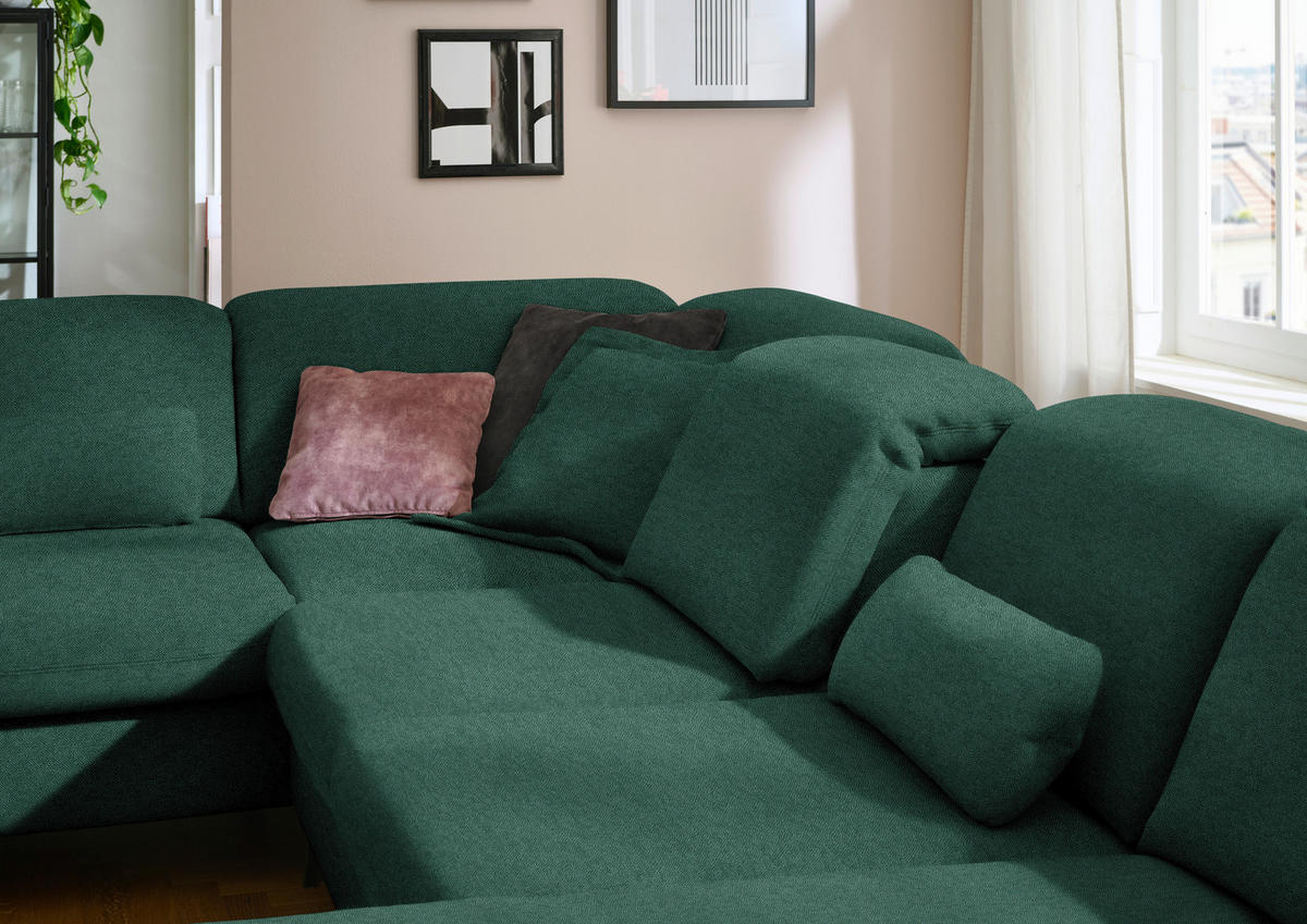 WOHNLANDSCHAFT  in Chenille Waldgrün  - Waldgrün/Schwarz, Design, Textil/Metall (255/364/198cm) - Beldomo Style