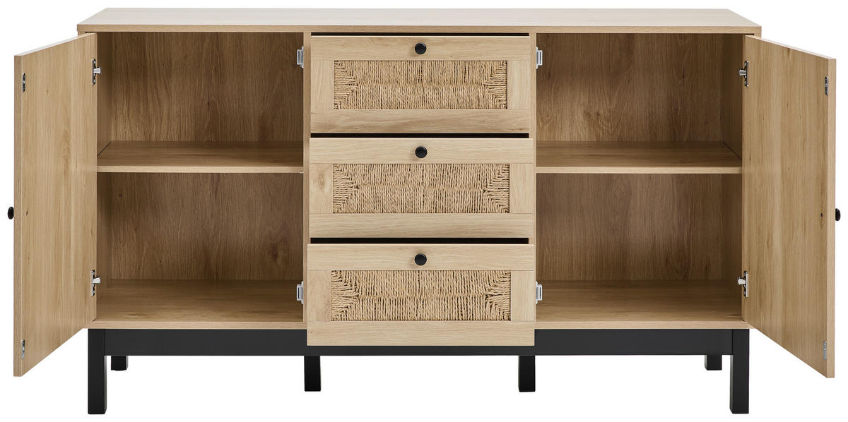 SIDEBOARD  in 140/80/39 cm  - Schwarz/Naturfarben, Natur, Holz/Papier (140/80/39cm) - MID.YOU