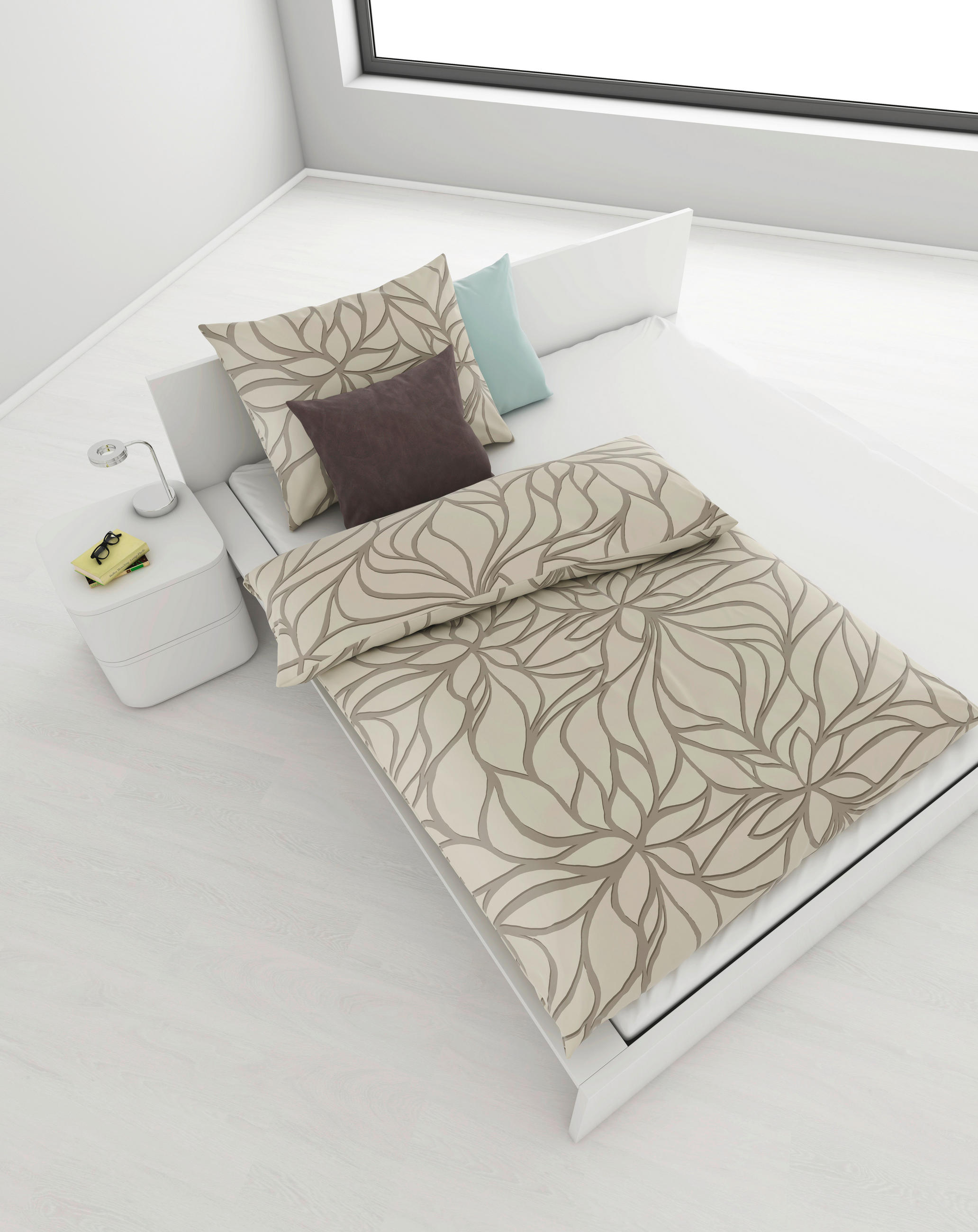 POSTELJINA 140/200 cm FLEUR - siva/sivo-zelena, Konvencionalno, tekstil (140/200cm) - Boxxx