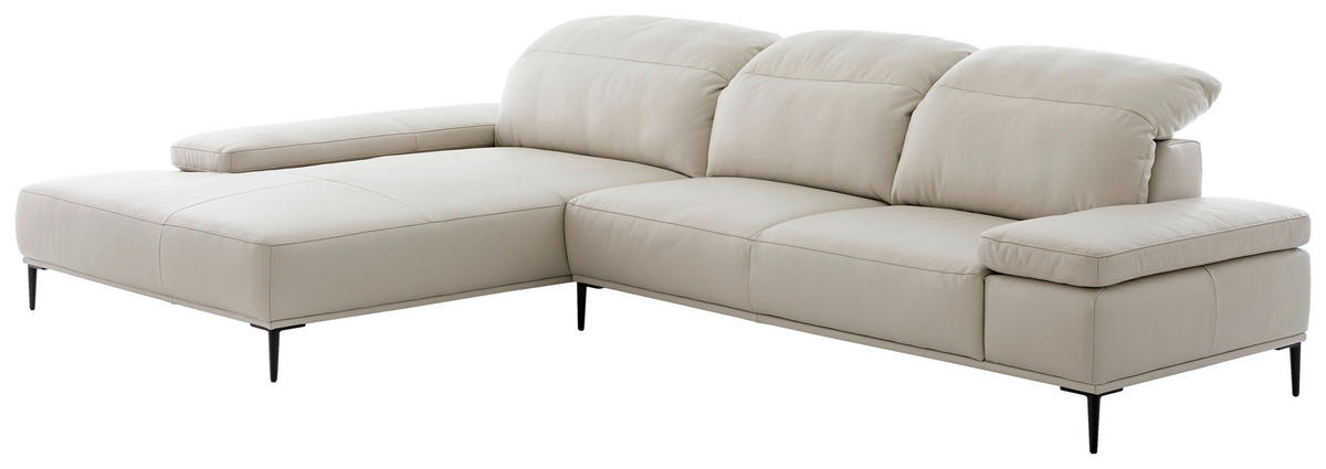ECKSOFA Greige Echtleder Rücken echt  - Greige/Schwarz, MODERN, Leder/Metall (206/339cm) - Chilliano