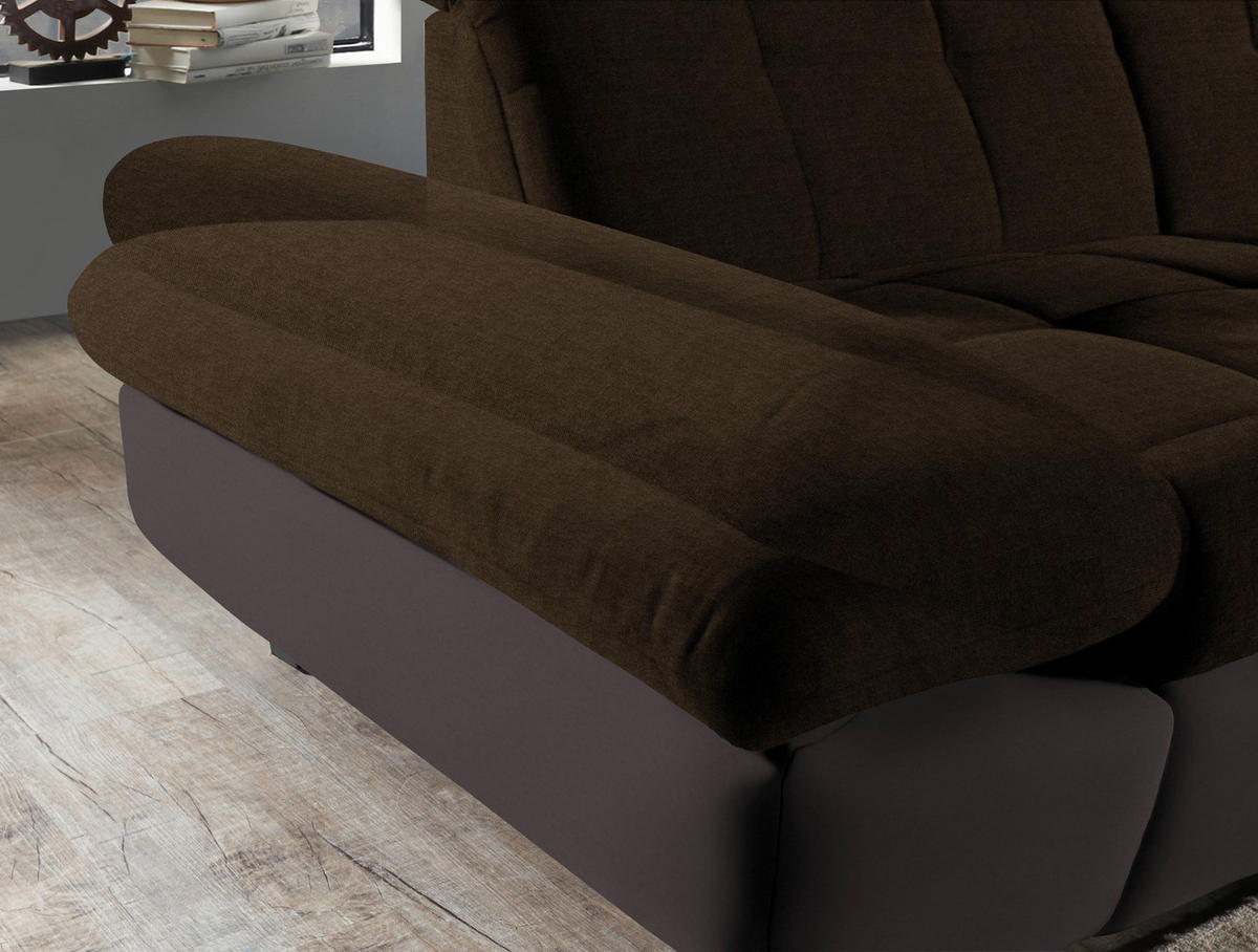 ECKSOFA in Mikrofaser Braun  - Schwarz/Braun, Design, Textil/Metall (204/341cm) - Xora