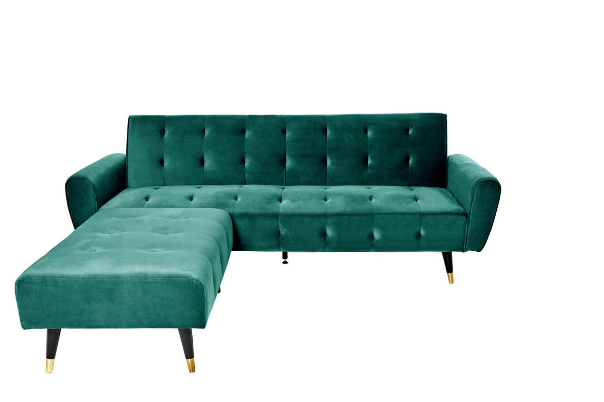ECKSCHLAFSOFA CHILLAX DREAM CORNER EU Grün Samt  - Goldfarben/Schwarz, MODERN, Holz/Textil (213/153/173cm) - Livetastic