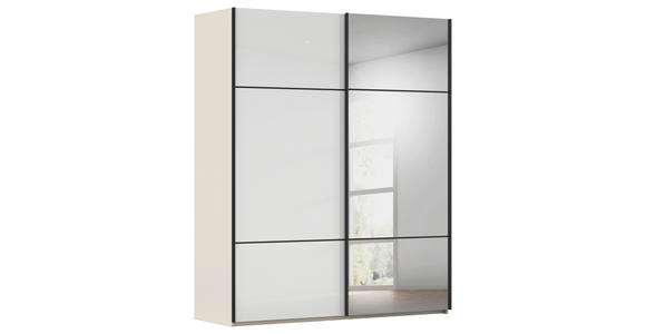 SCHWEBETÜRENSCHRANK 201/223/68 cm 2-türig Weiß, Champagner - Champagner/Schwarz, KONVENTIONELL, Glas/Holzwerkstoff (201/223/68cm) - Novel