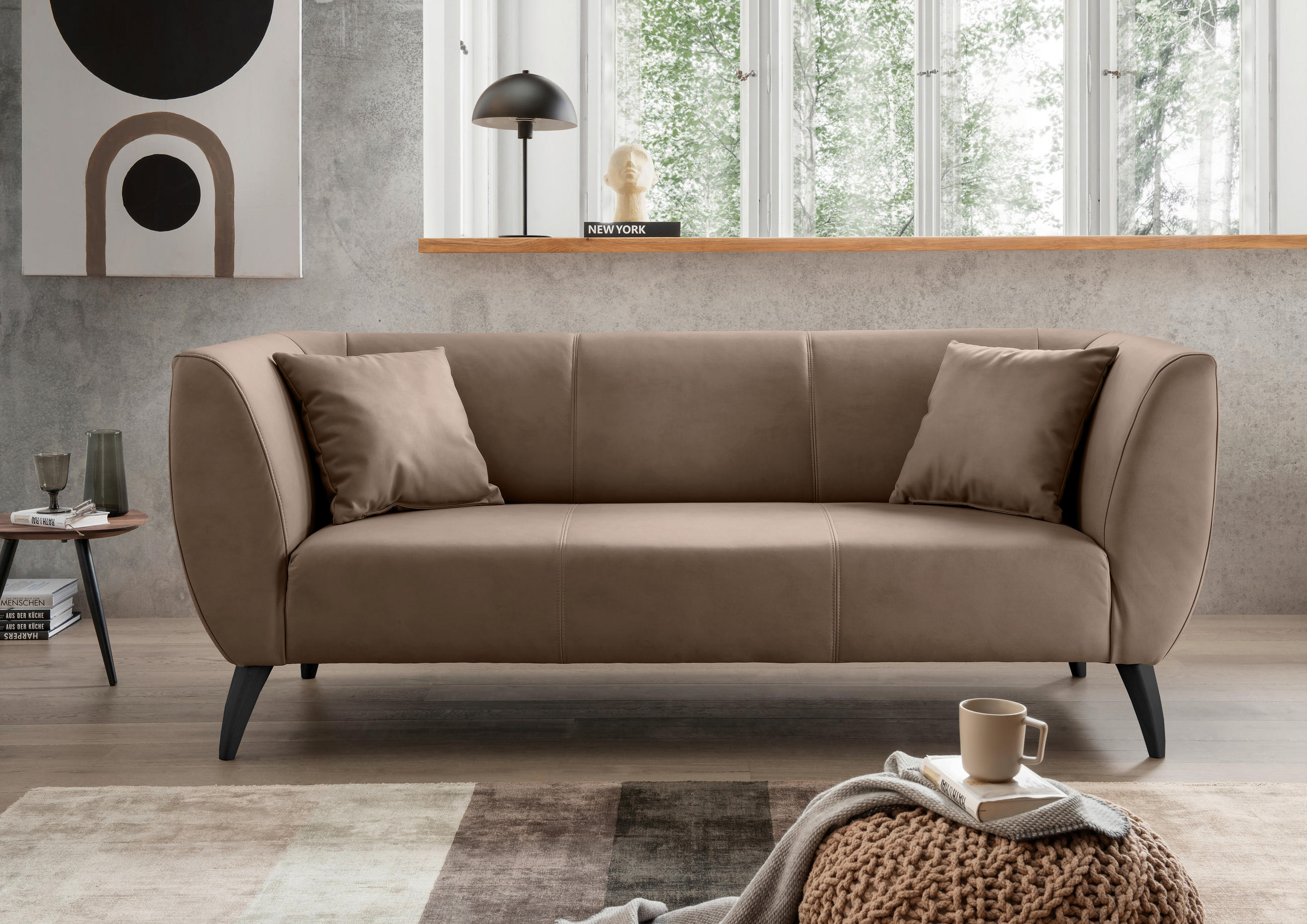 3-SITZER-SOFA in Lederlook Braun  - Schwarz/Braun, MODERN, Holz/Textil (208/83/88cm) - Livetastic