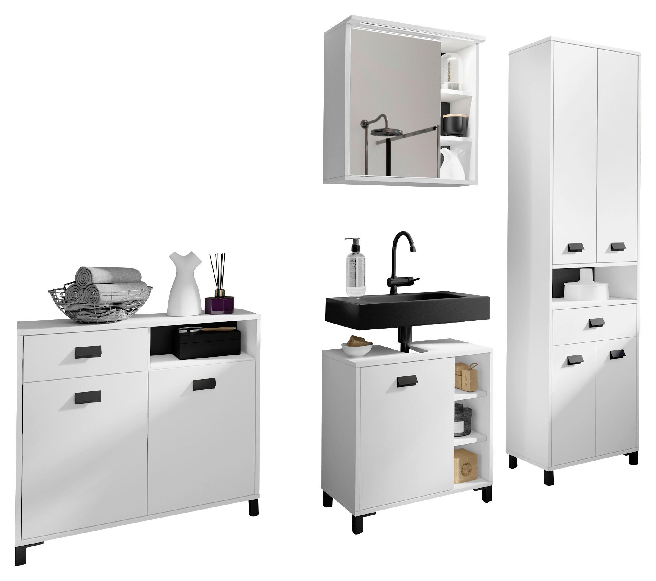 BADEZIMMER 4-teilig  in 194,5 cm  - Schwarz/Weiß, MODERN, Holzwerkstoff/Kunststoff (194,5cm) - MID.YOU