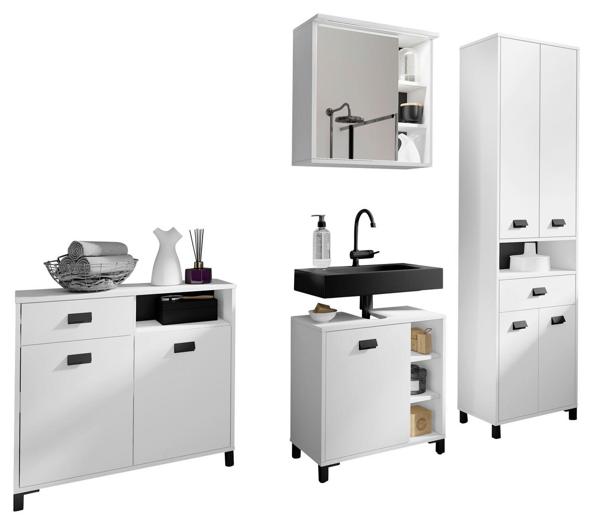 BADEZIMMER 4-teilig  in 194,5 cm  - Schwarz/Weiß, MODERN, Holzwerkstoff/Kunststoff (194,5cm) - MID.YOU