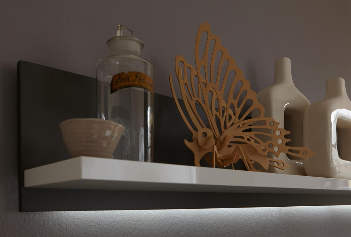 WANDBOARD in 124/25/22 cm Grau, Weiss Hochglanz  - Weiss Hochglanz/Grau, Design, Holzwerkstoff (124/25/22cm) - Livetastic