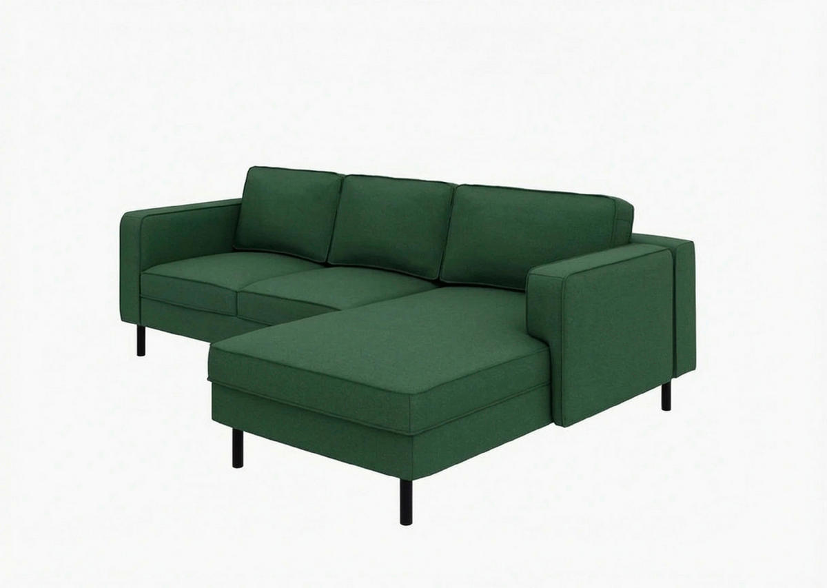 ECKSOFA WATKINS Dunkelgrün Struktur  - Dunkelgrün/Schwarz, MODERN, Textil/Metall (232/161cm) - Trendmanufaktur