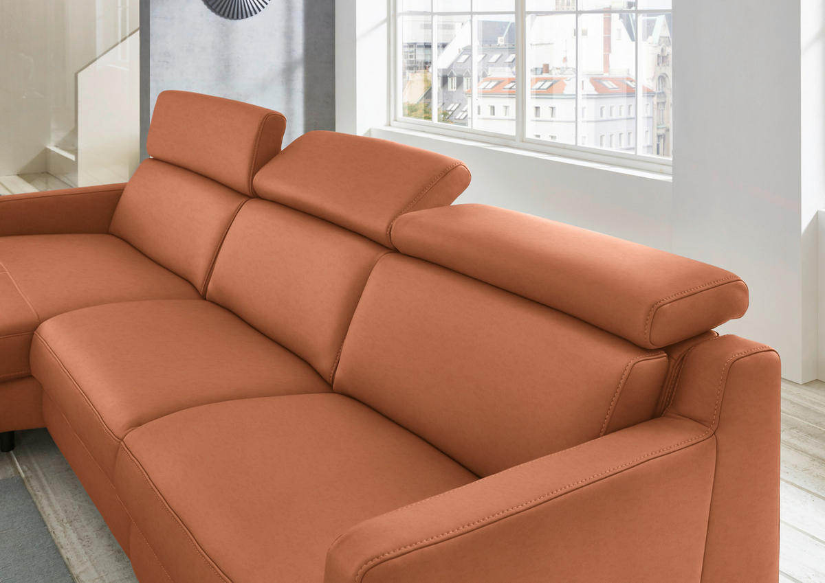 ECKSOFA Echtleder Cognac  - Chromfarben/Cognac, Design, Leder/Metall (176/291cm) - Valdera