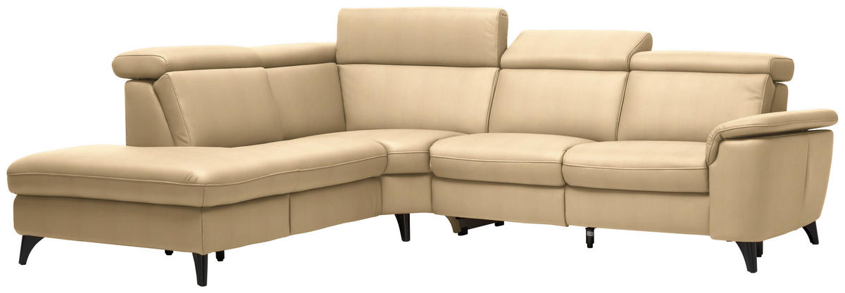 ECKSOFA in Echtleder Beige  - Beige/Schwarz, Design, Leder/Metall (239/285cm) - Cantus