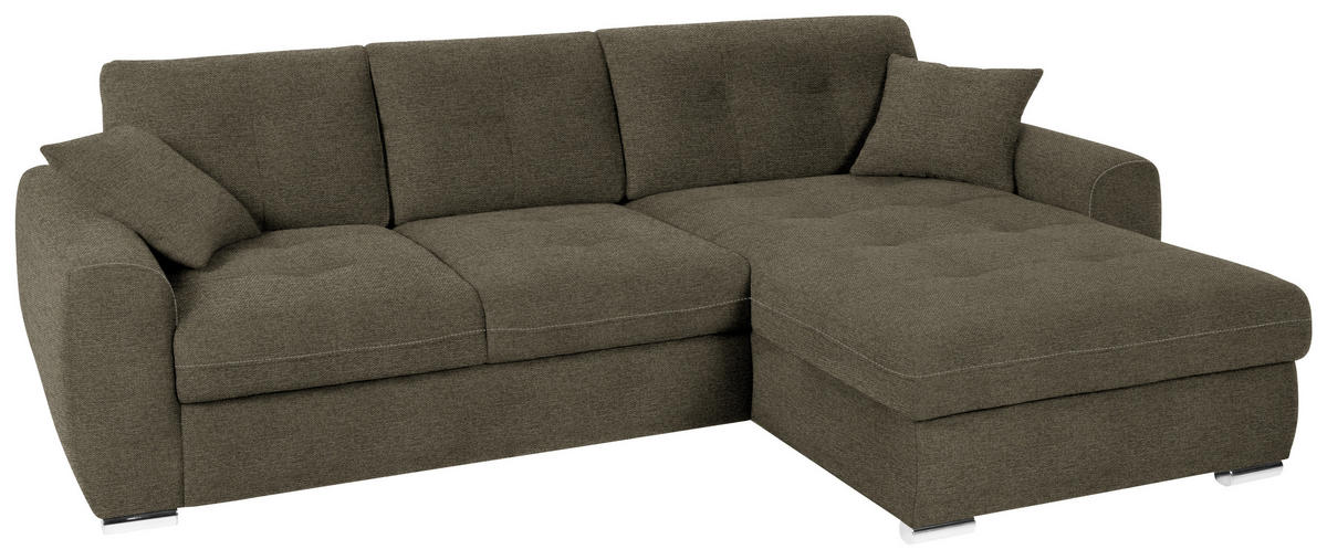 ECKSOFA in Mikrofaser Dunkelgrün  - Chromfarben/Dunkelgrün, Modern, Kunststoff/Textil (276/193cm) - Hom`in