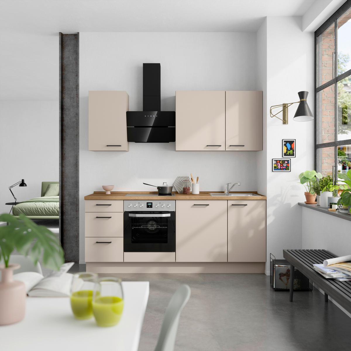 KÜCHENLEERBLOCK 210 cm   in Eichefarben, Sandfarben  - Sandfarben/Eichefarben, MODERN, Holzwerkstoff/Metall (210cm) - Nobilia