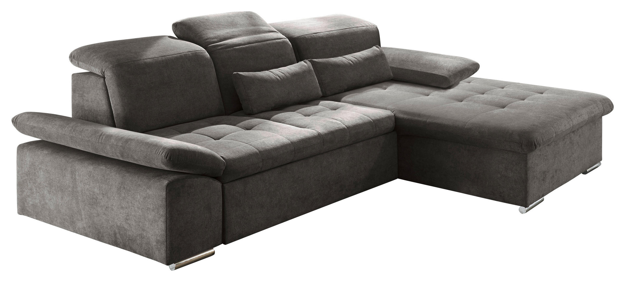 ECKSOFA Mikrovelours Dunkelgrau  - Dunkelgrau/Silberfarben, Konventionell, Holzwerkstoff/Kunststoff (276/188cm) - MID.YOU