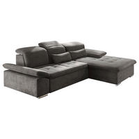 ECKSOFA  in Mikrovelours Dunkelgrau  276/188 cm  - Dunkelgrau/Silberfarben, KONVENTIONELL, Holzwerkstoff/Kunststoff (276/188cm) - MID.YOU