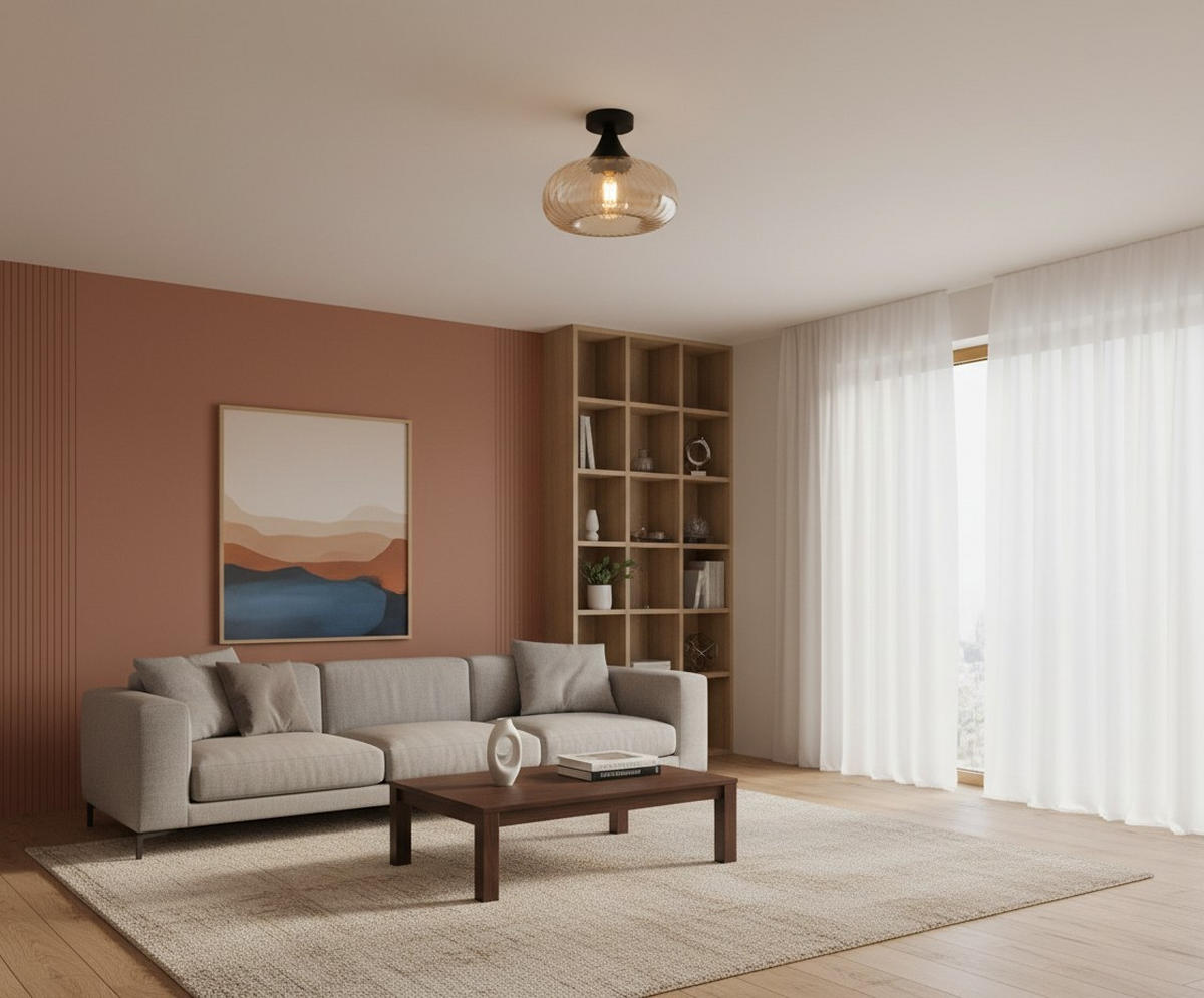 DECKENLEUCHTE  28/23 cm    - Bernsteinfarben/Schwarz, Design, Glas/Metall (28/23cm) - Collet's Monde