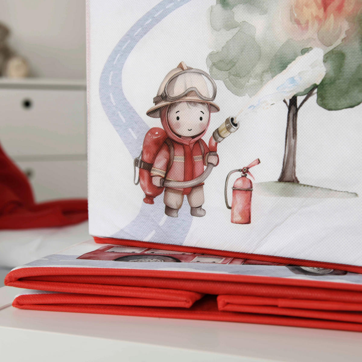AUFBEWAHRUNGSBOX Feuerwehr  - Rot/Weiß, Basics, Textil (30/30/30cm) - Herding
