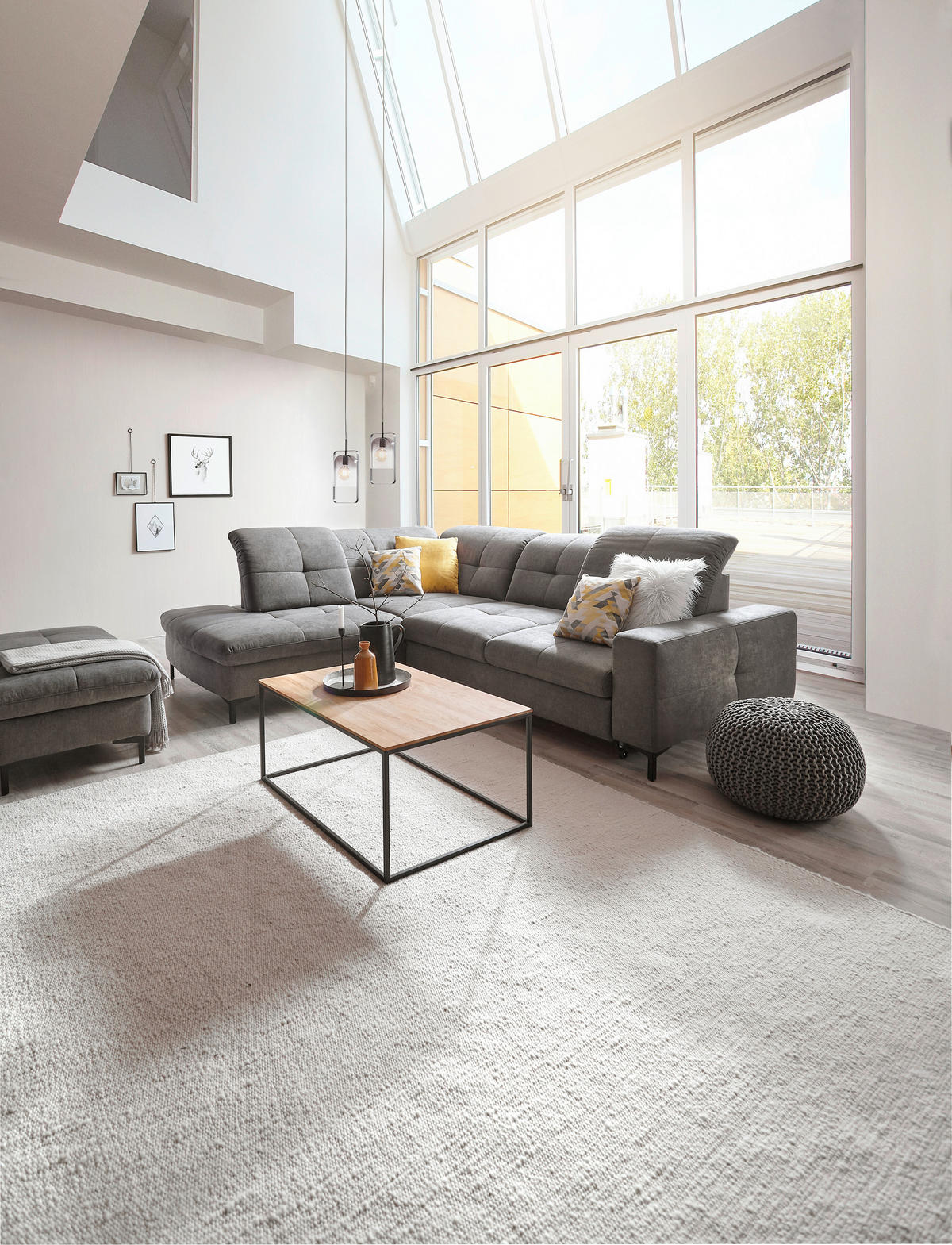 ECKSOFA in Chenille Grau  - Schwarz/Grau, Design, Textil/Metall (240/308cm) - Xora