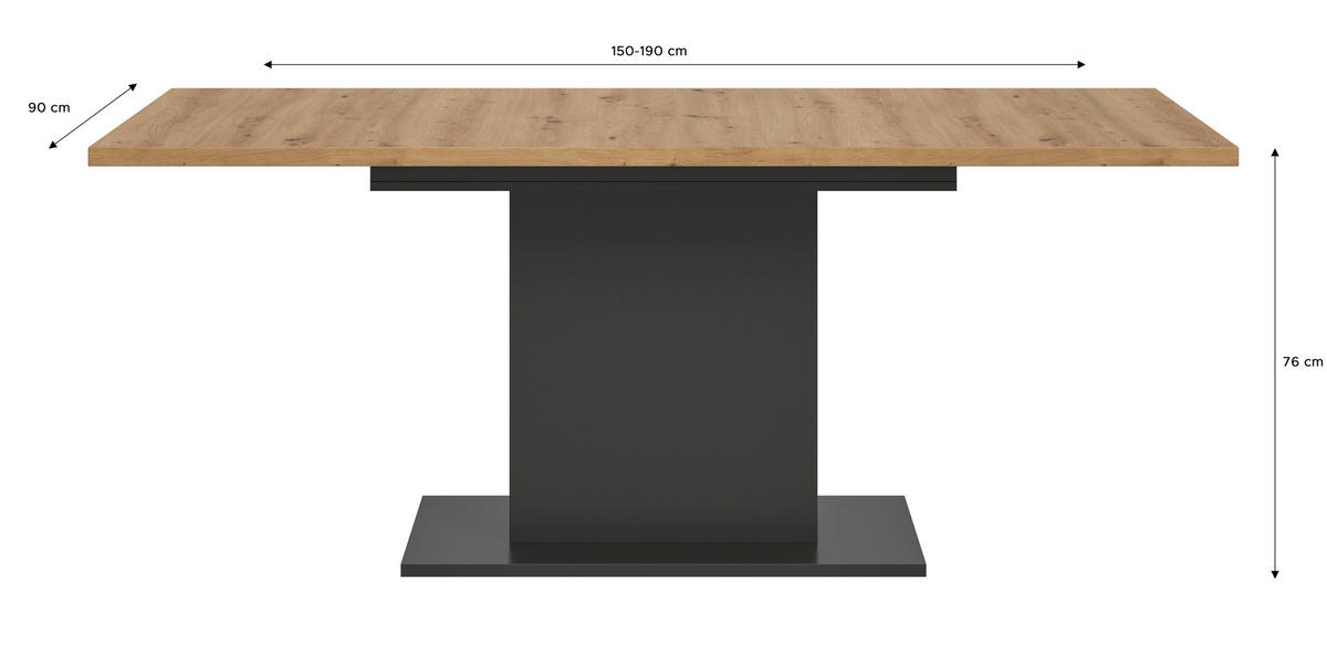 AUSZIEHTISCH Eiche Artisan rechteckig  ausziehbar  - Eiche Artisan/Grau, KONVENTIONELL, Holzwerkstoff (150-190/76/90cm)