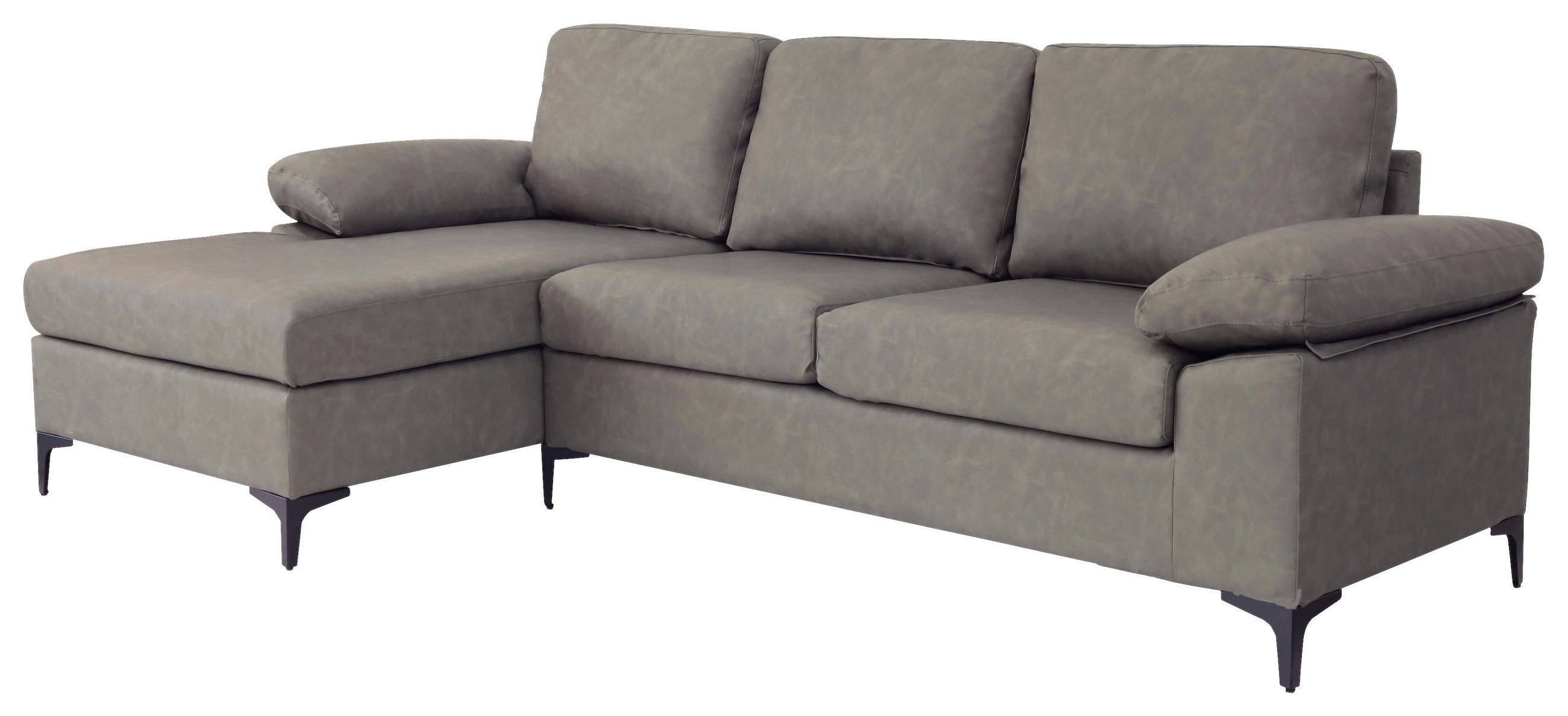 ECKSOFA Grau Lederlook  - Schwarz/Grau, KONVENTIONELL, Kunststoff/Textil (135/262cm) - MID.YOU