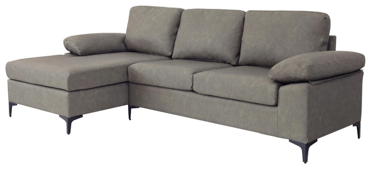 ECKSOFA in Lederlook Grau  - Schwarz/Grau, Konventionell, Kunststoff/Textil (135/262cm) - MID.YOU