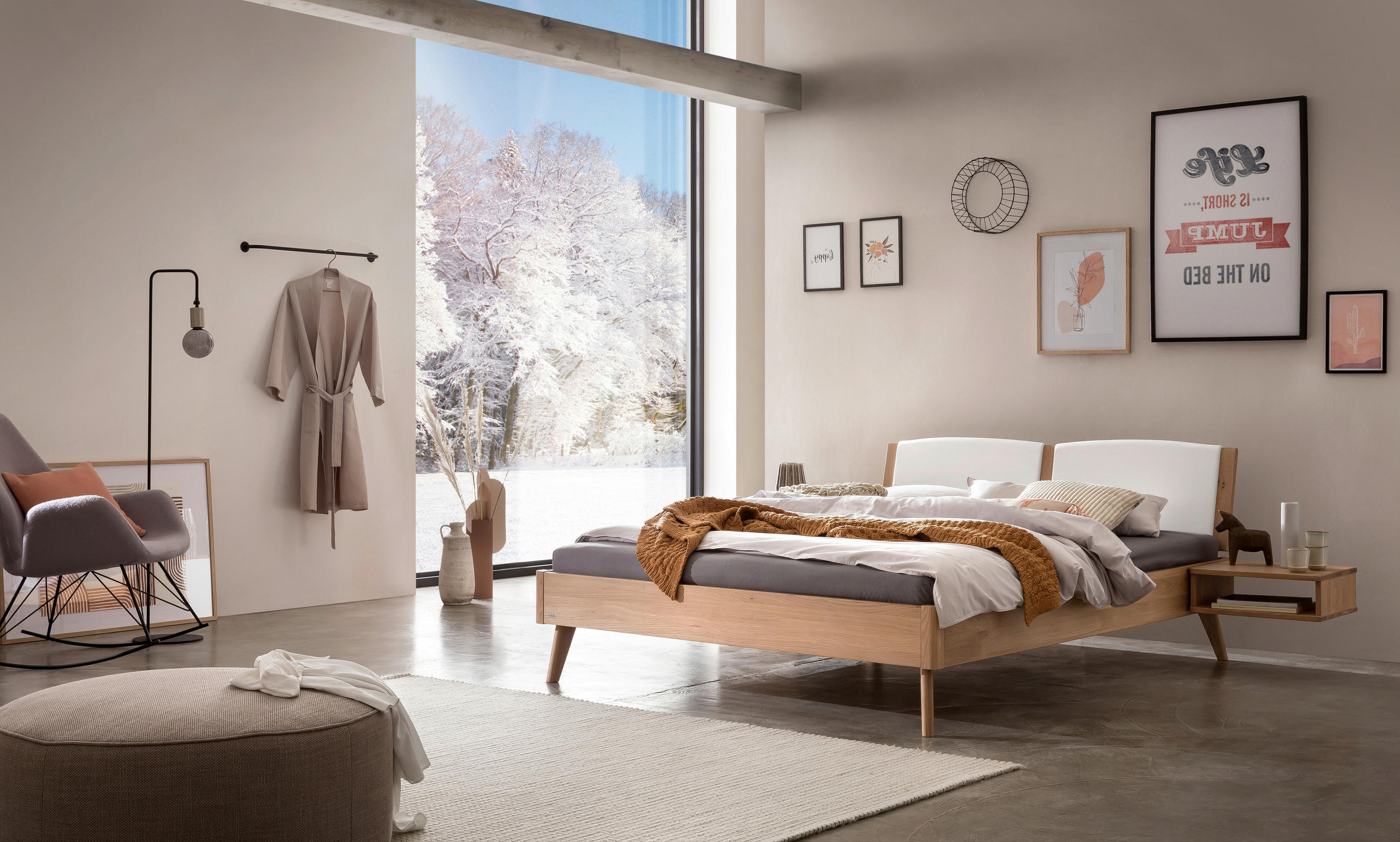 BETT 160/200 cm  in Weiß, Eichefarben  - Eichefarben/Weiß, MODERN, Holz/Textil (160/200cm) - Hasena