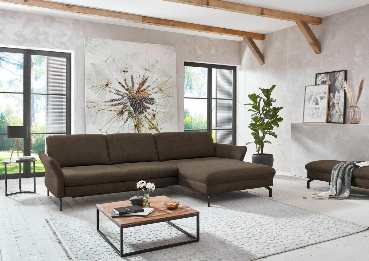 ECKSOFA in Velours Braun  - Schwarz/Braun, Design, Textil/Metall (306/179cm) - Beldomo System