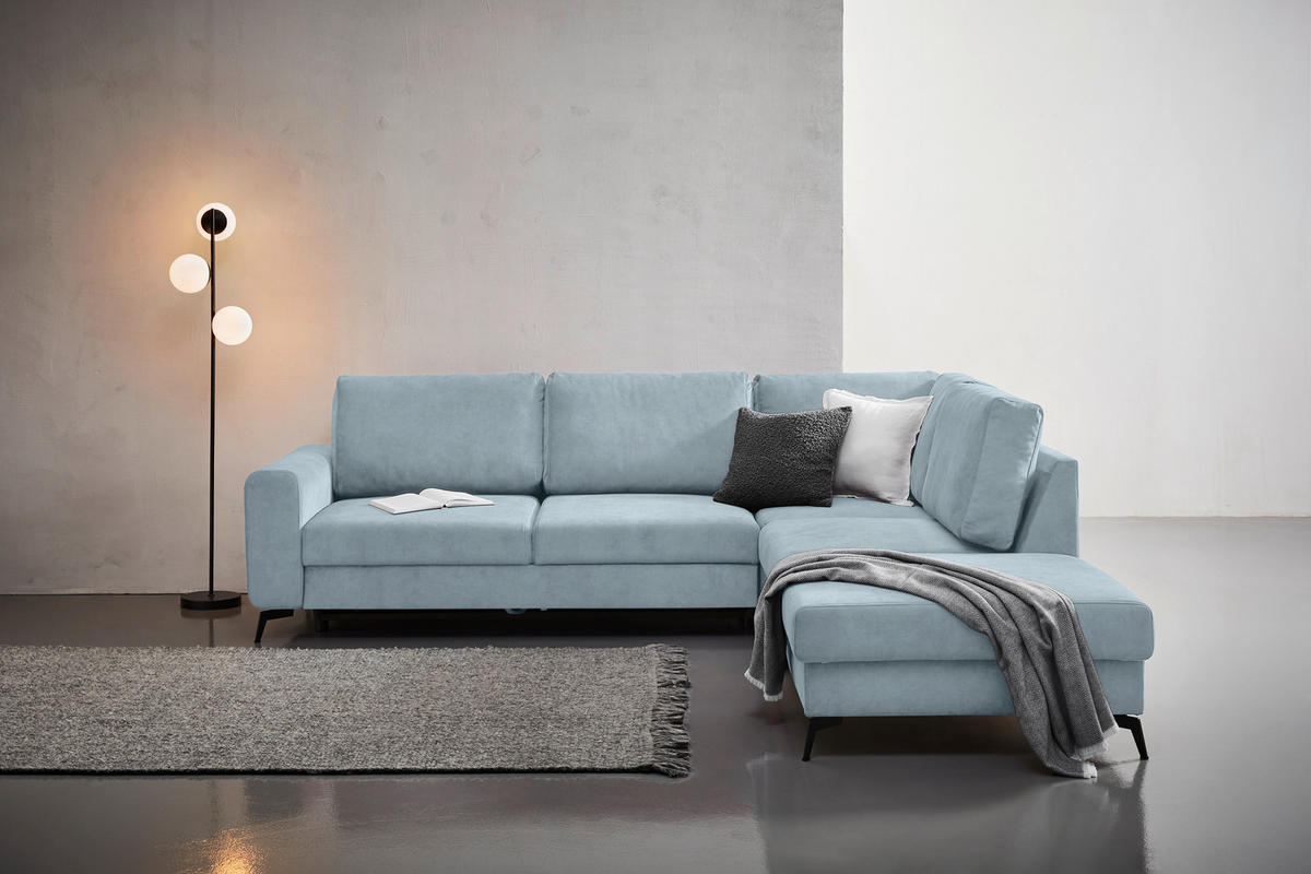 ECKSOFA in Chenille Hellblau  - Schwarz/Hellblau, Konventionell, Textil/Metall (275/257cm) - MID.YOU