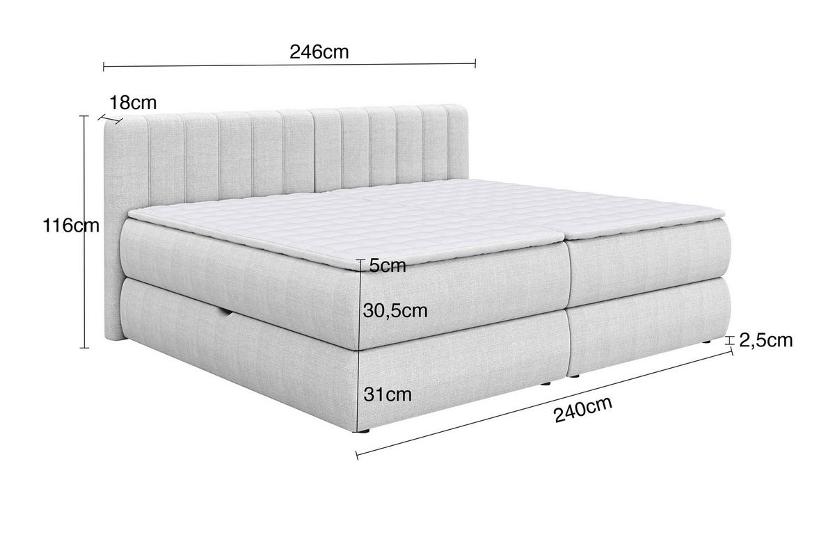 BOXSPRINGBETT 240/200 cm  in Hellgrau  - Hellgrau/Schwarz, Design, Kunststoff/Textil (240/200cm) - Chameo