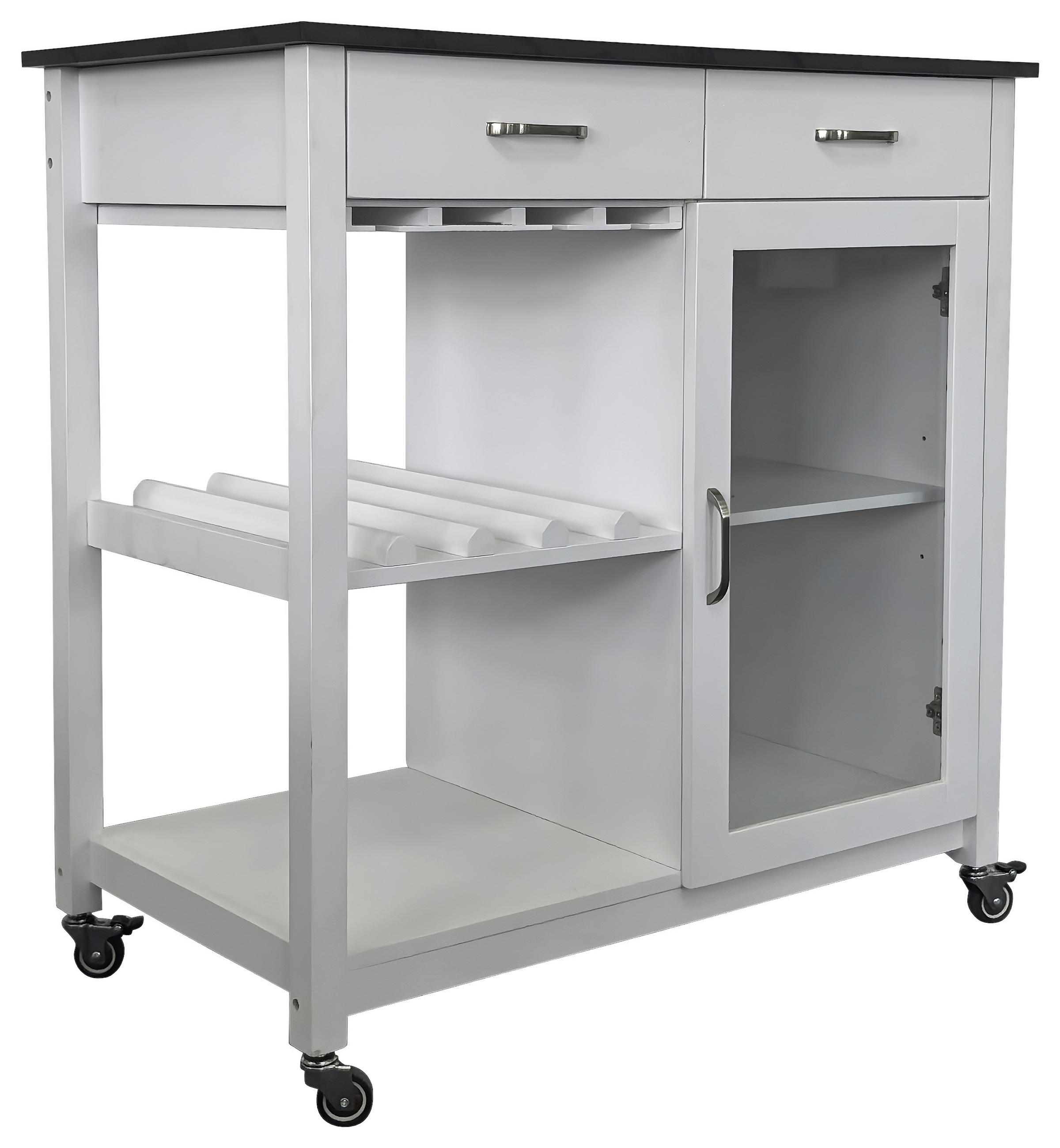 SERVIERWAGEN Weiß  - Silberfarben/Schwarz, Basics, Glas/Holzwerkstoff (90/91/50cm) - MID.YOU