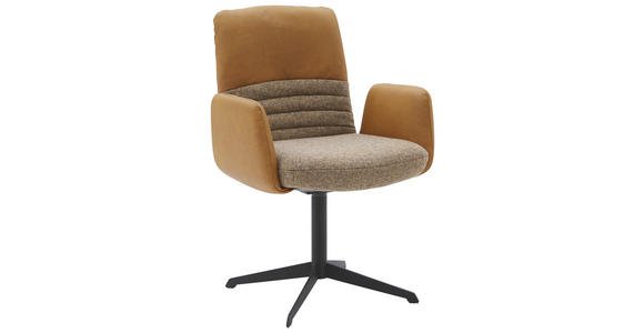 ARMLEHNSTUHL  in Stahl Flachgewebe Echtleder pigmentiert  - Rostfarben/Cognac, Design, Leder/Textil (64/93/69cm) - Dieter Knoll