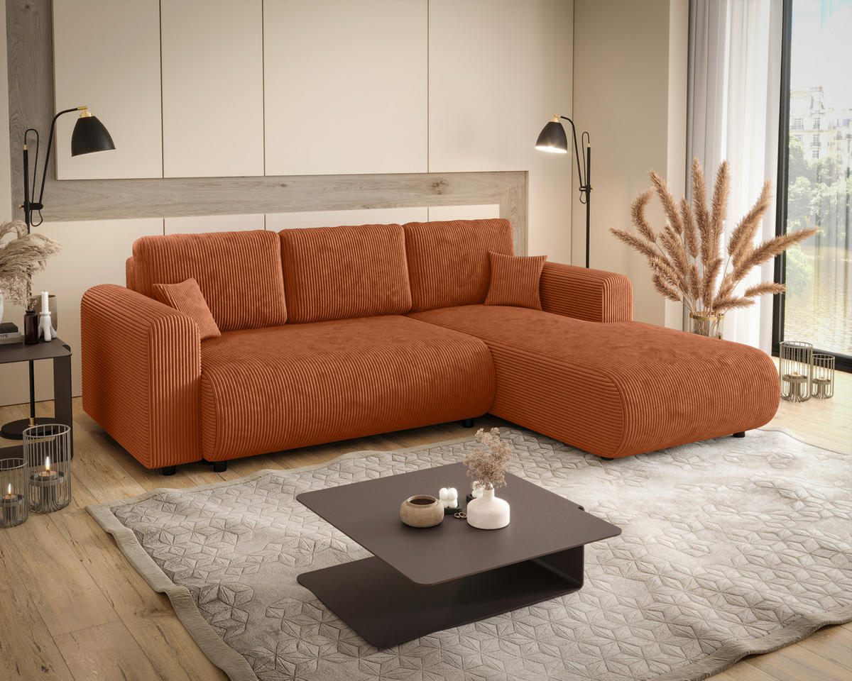 ECKSOFA inkl. Funktionen Terracotta Cord  - Terracotta/Schwarz, KONVENTIONELL, Kunststoff/Textil (260/200cm) - Xora