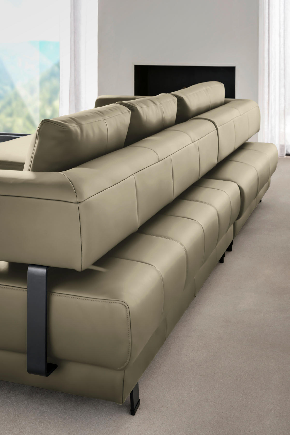 ECKSOFA in Echtleder Sandfarben  - Sandfarben/Schwarz, Design, Leder/Metall (188/307cm)