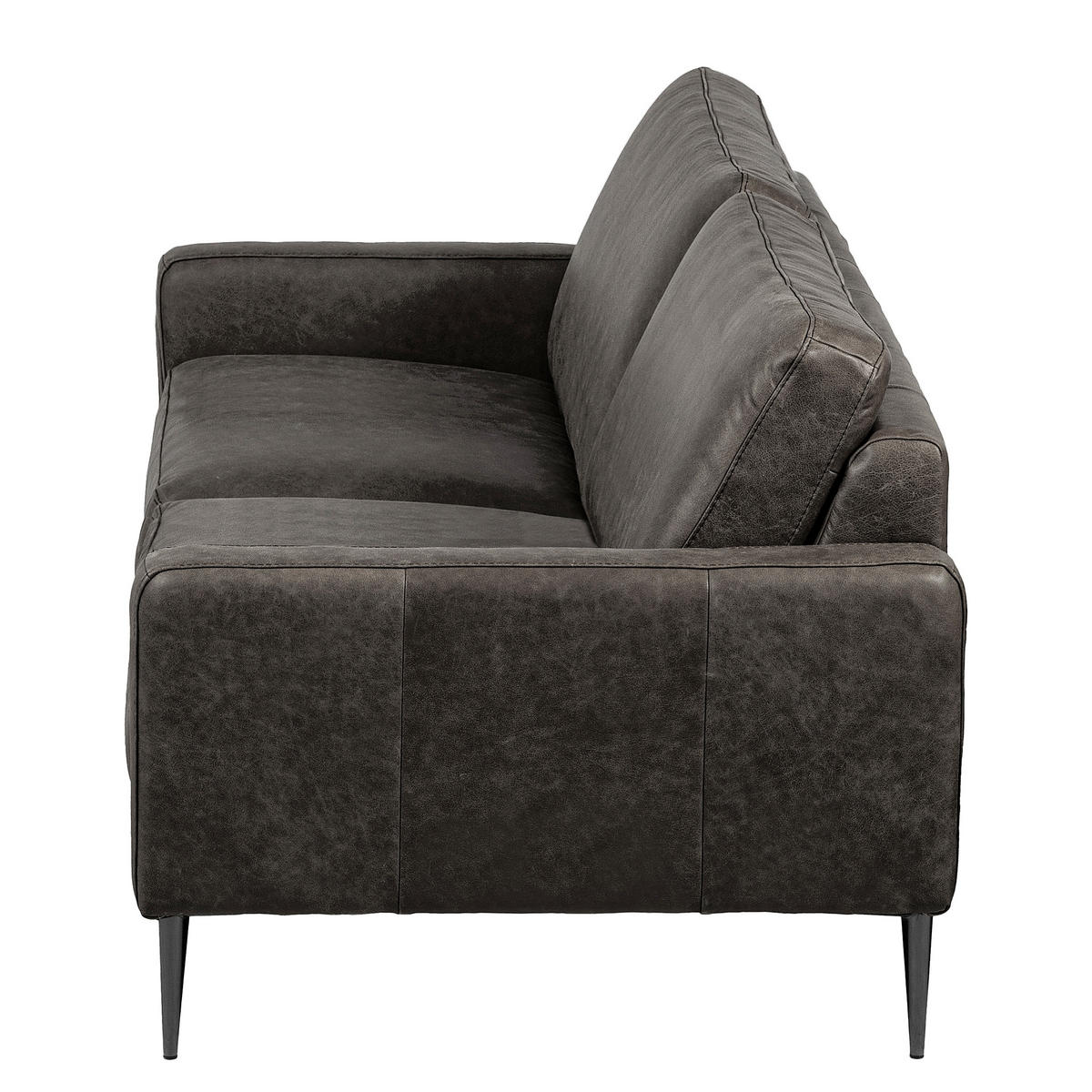 3,5-SITZER SPRING in Lederlook Echtleder Dunkelgrau  - Dunkelgrau/Schwarzchrom, Design, Leder/Textil (207/85/92cm) - Livetastic