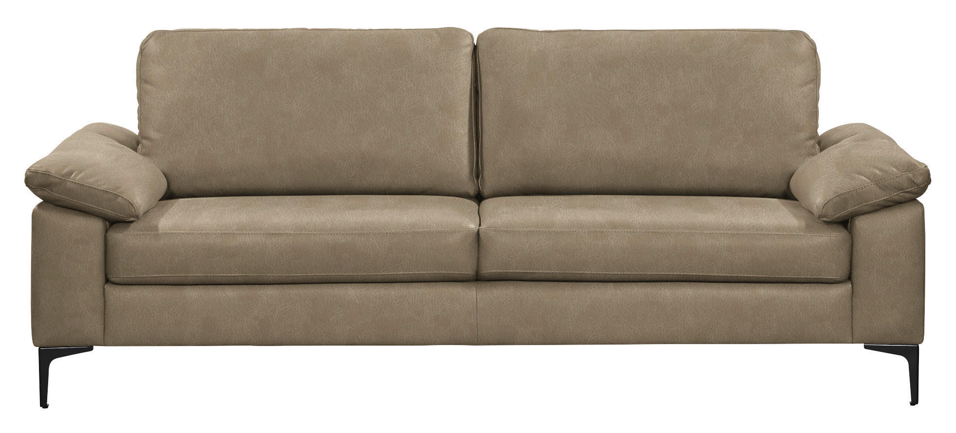 3-SITZER-SOFA  in Echtleder Taupe   - Taupe/Schwarz, Design, Leder/Metall (224/86/97cm) - Schöner Wohnen
