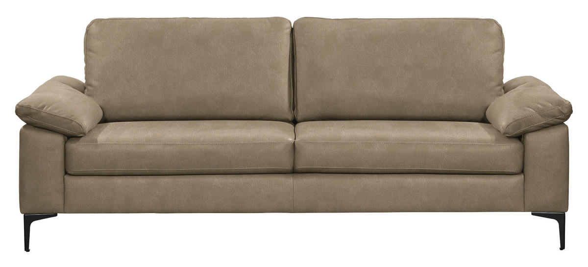 3-SITZER-SOFA  in Echtleder Taupe   - Taupe/Schwarz, Design, Leder/Metall (224/86/97cm) - Schöner Wohnen