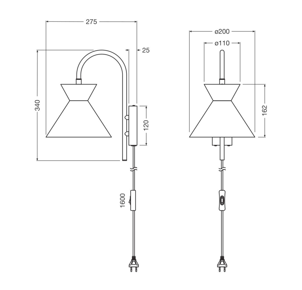WANDLEUCHTE 20/27,5/34 cm   - Schwarz, Basics, Metall (20/27,5/34cm) - Osram