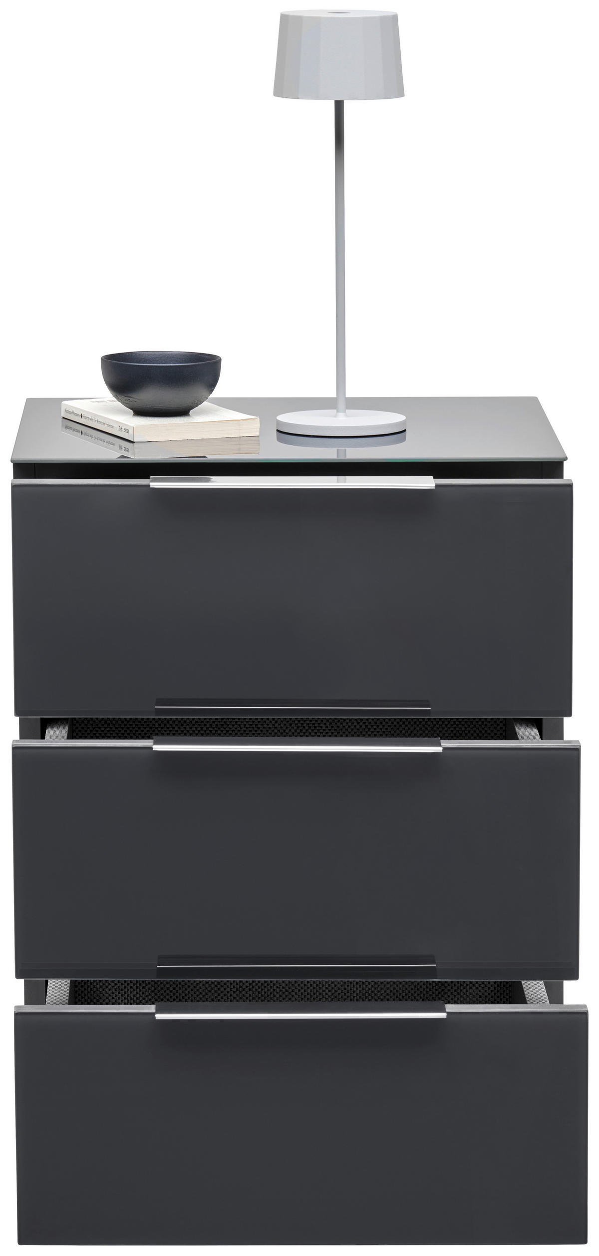 NACHTSCHRANK 45/60/40,5 cm  - Anthrazit/Alufarben, Design, Glas/Holzwerkstoff (45/60/40,5cm) - Voleo