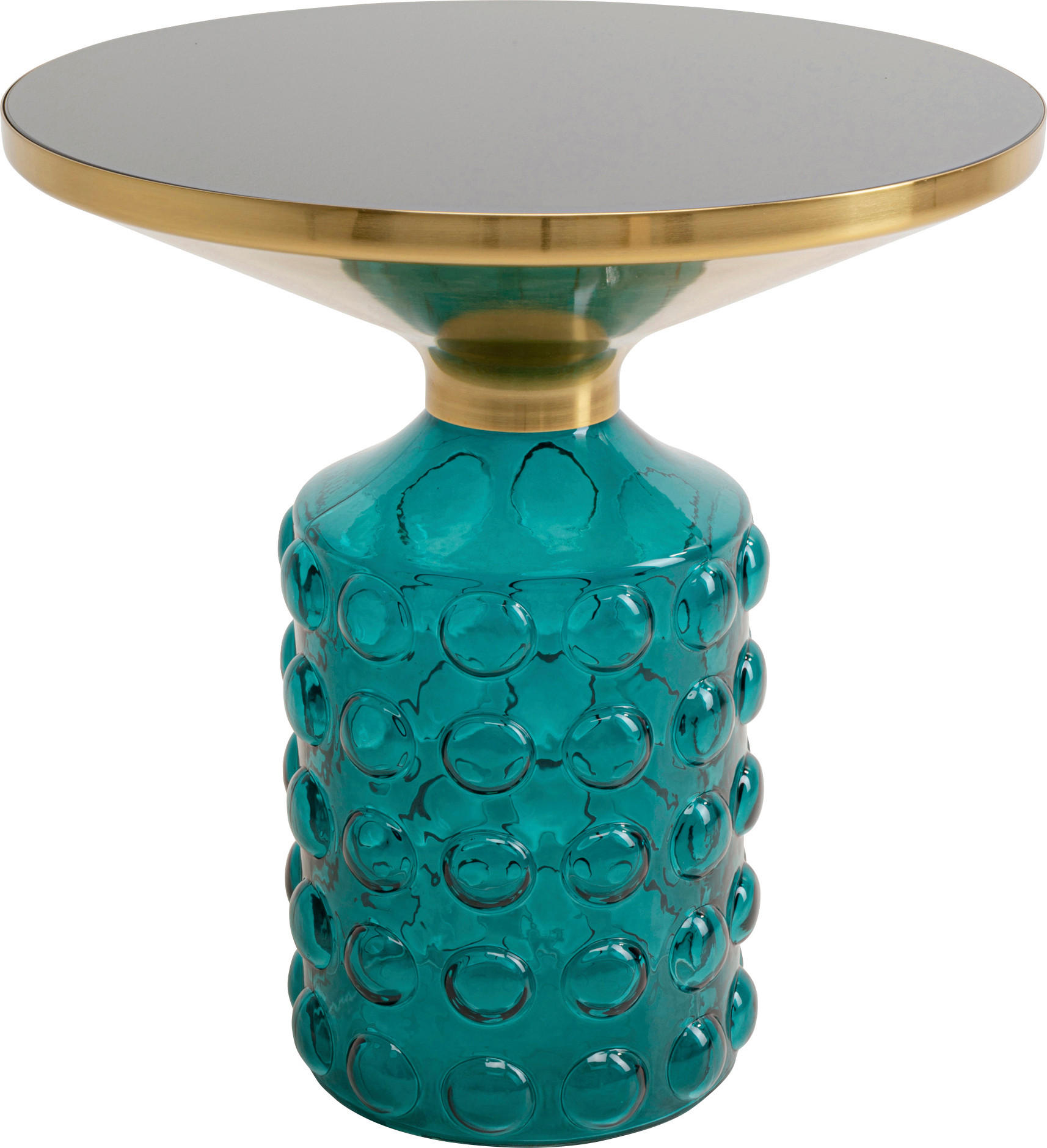 BEISTELLTISCH Blau, Goldfarben, Schwarz Hochglanz rund  - Blau/Schwarz Hochglanz, Design, Glas/Metall (50/50cm) - Kare-Design