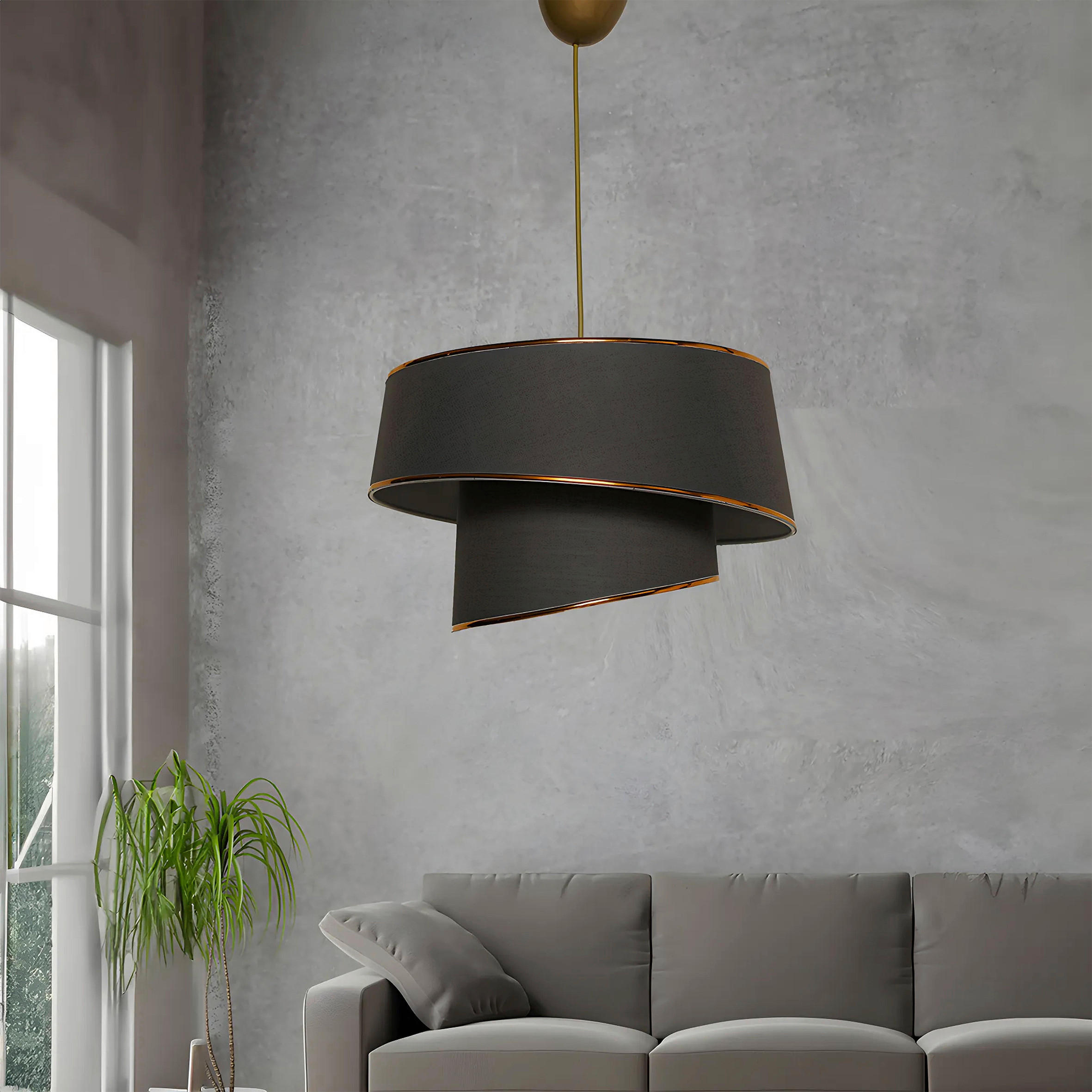 HÄNGELEUCHTE 32/70 cm   - Anthrazit/Goldfarben, Design, Kunststoff/Textil (32/70cm) - P & B