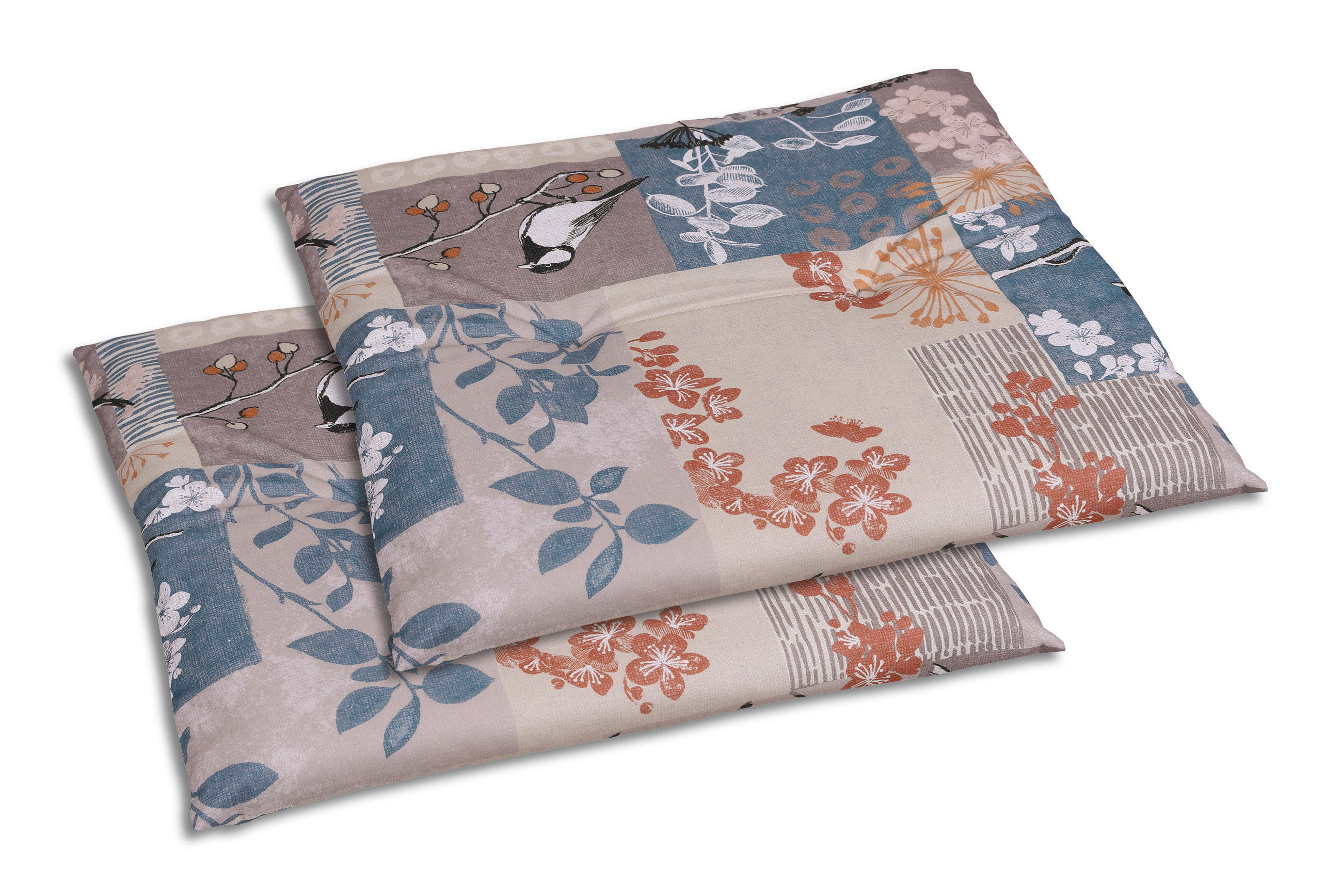 GARTENSITZKISSENSET in Blau, Schwarz, Weiß, Taupe, Rostfarben Blätter  - Taupe/Blau, Basics, Textil (48/5/48cm)