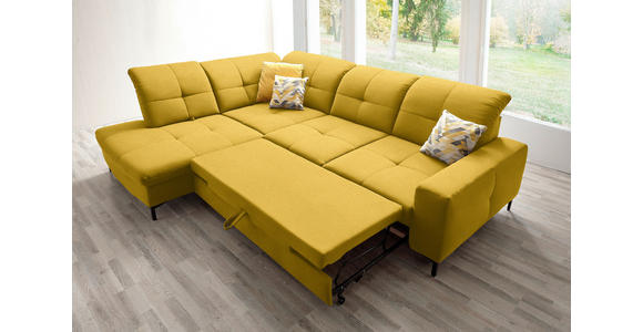 ECKSOFA in Chenille Currygelb 240/308 cm - Currygelb/Schwarz, Design, Textil/Metall (240/308cm) - Xora