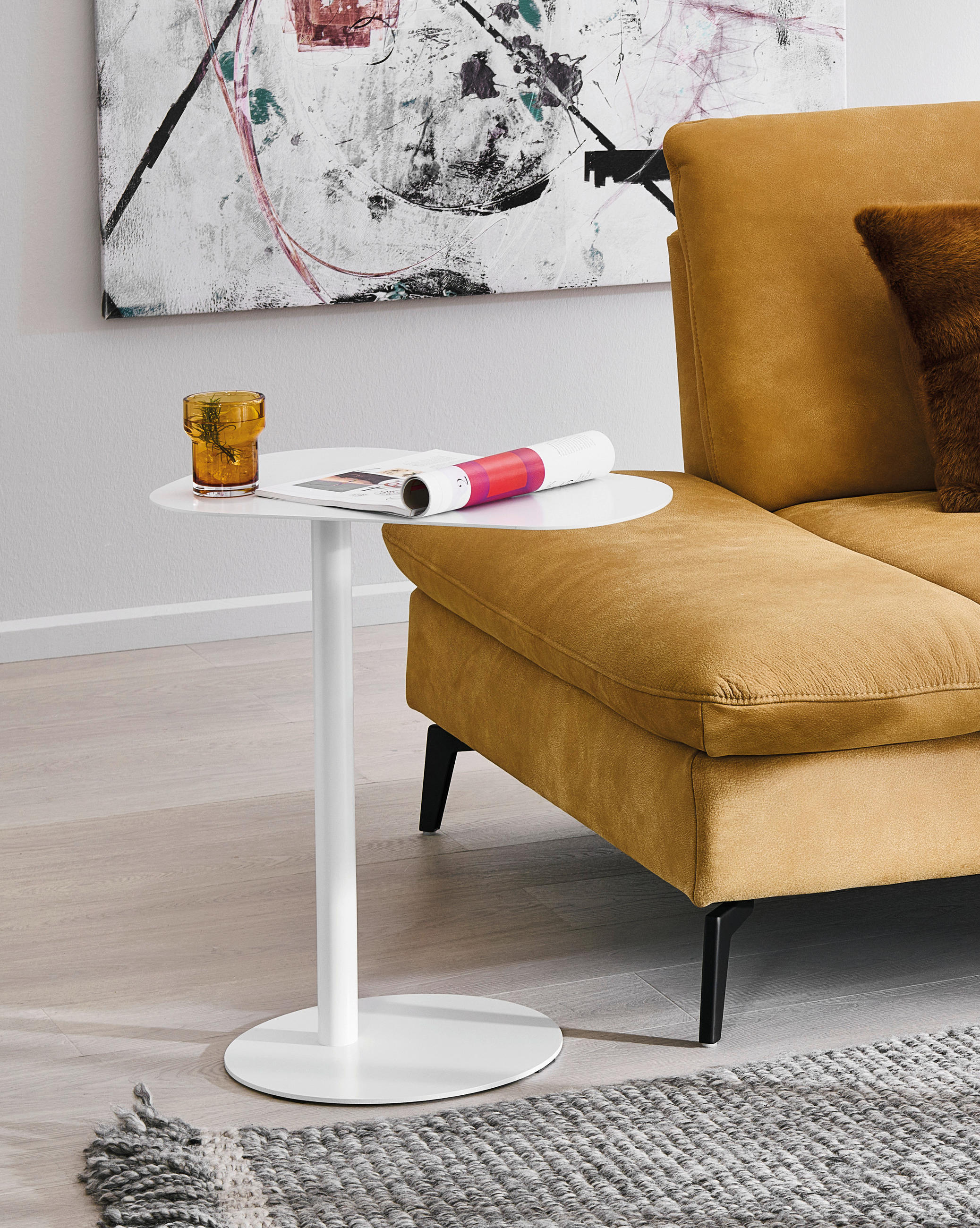 BEISTELLTISCH 53/38/60 cm Weiß organisch  - Weiß, Trend, Metall (53/38/60cm)