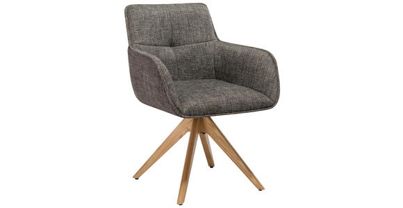 ARMLEHNSTUHL in Mikrofaser - Eichefarben/Grau, Design, Holz/Textil (61/87,5/61cm) - Novel
