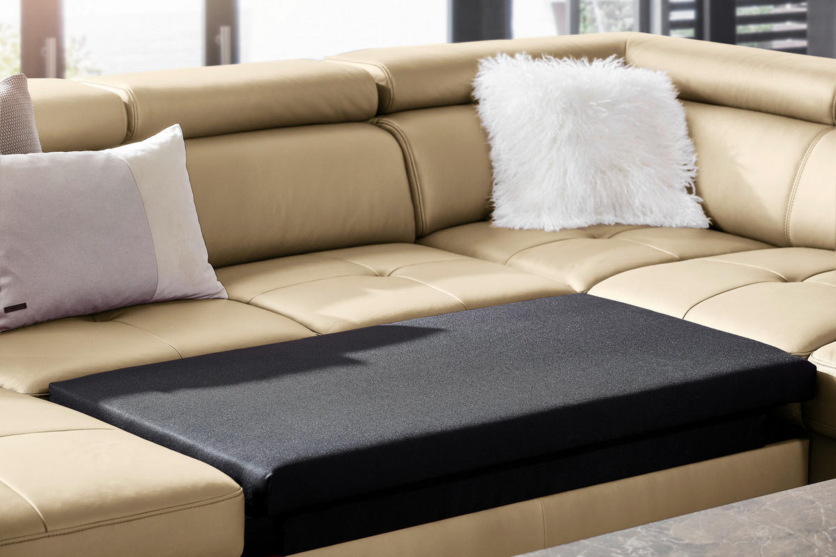 WOHNLANDSCHAFT in Kombination Echtleder/Lederlook Ecru  - Chromfarben/Ecru, Design, Leder/Textil (212/327/165cm) - Stylife