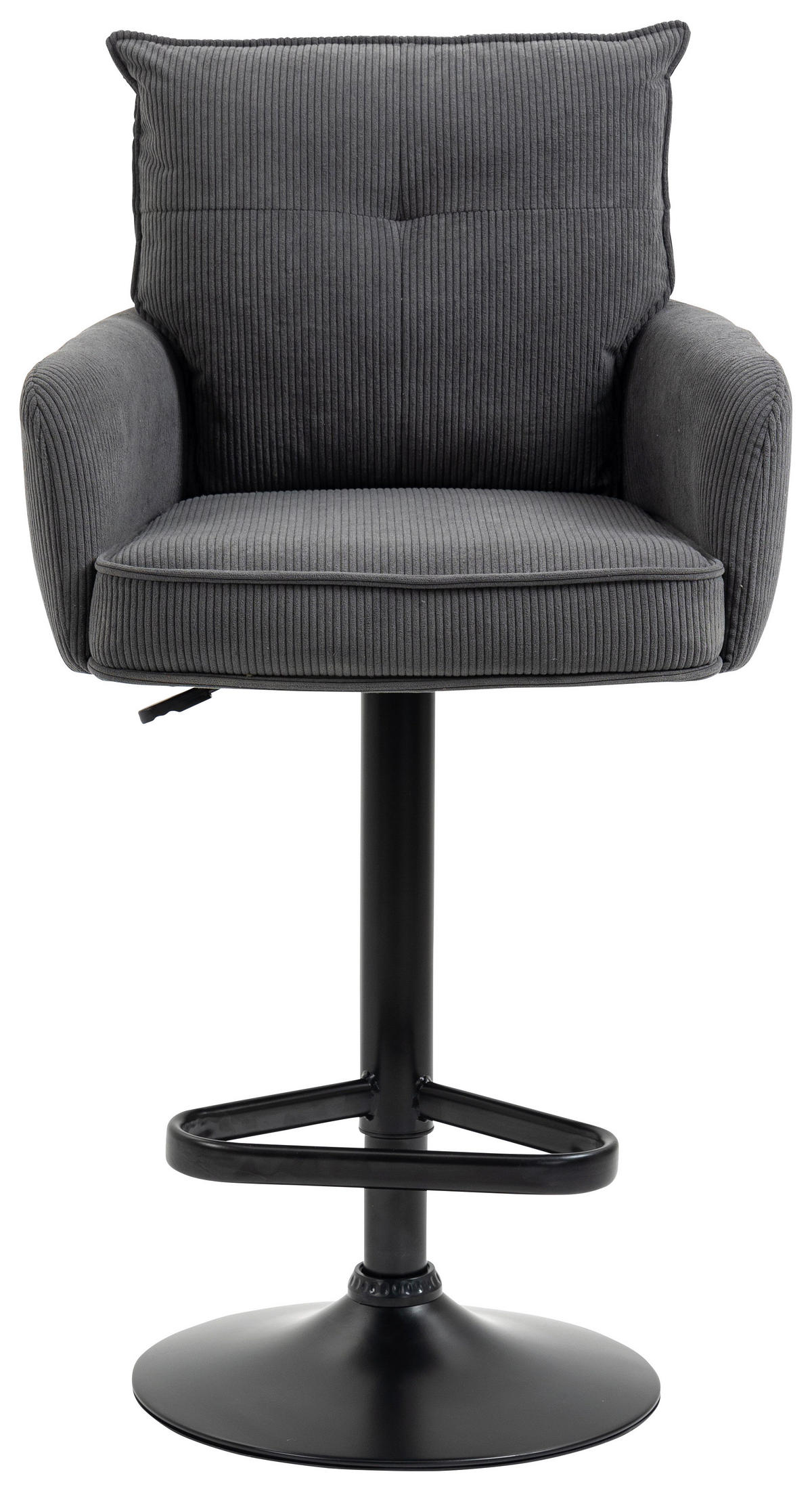 BARHOCKER Cord Anthrazit, Schwarz Eisen Stoffauswahl, Sitzfläche 360° drehbar, inklusive Armlehnen  - Anthrazit/Schwarz, Design, Textil/Metall (54/98-120/58cm) - Novel